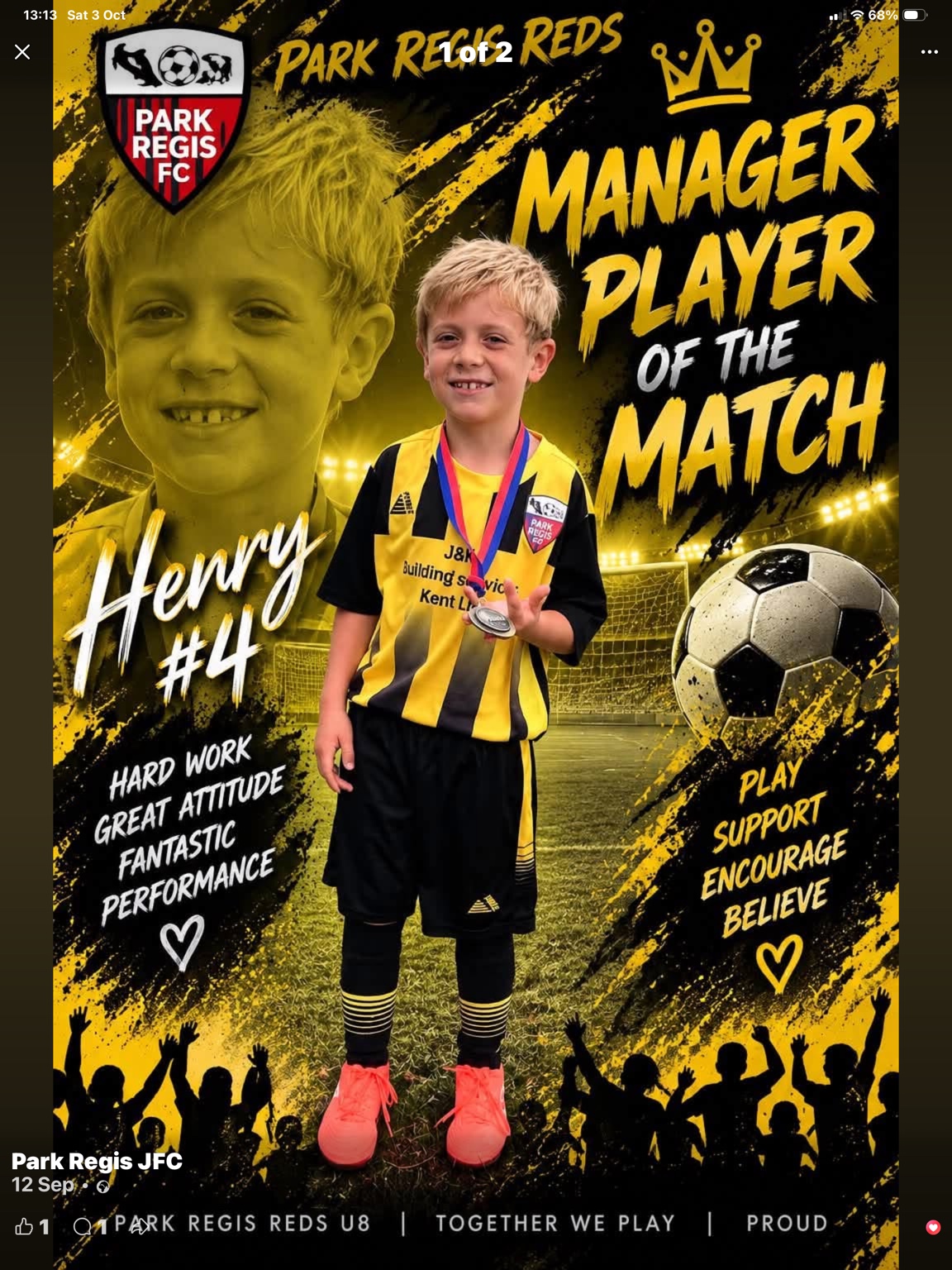 Park Regis JFC U8 Reds — Manager’s player of the match
