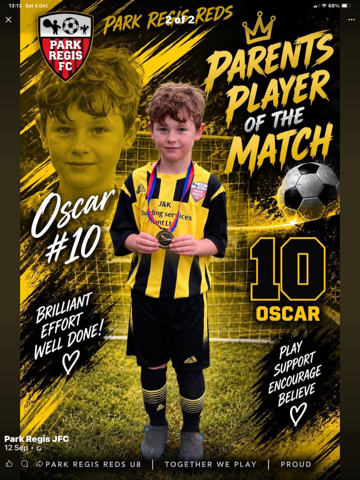 Park Regis JFC U8 Reds — Parents’ player of the match