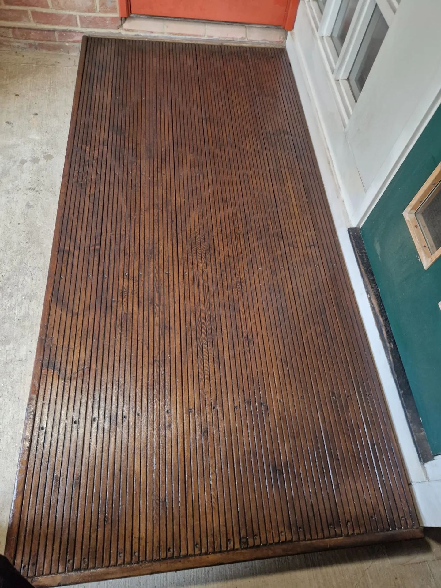 Detail of the completed woodstained deck boards.