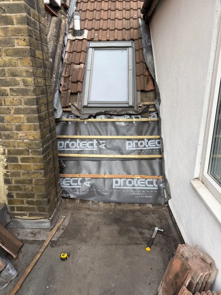 New membrane and battens before the roof tiles were reinstated.